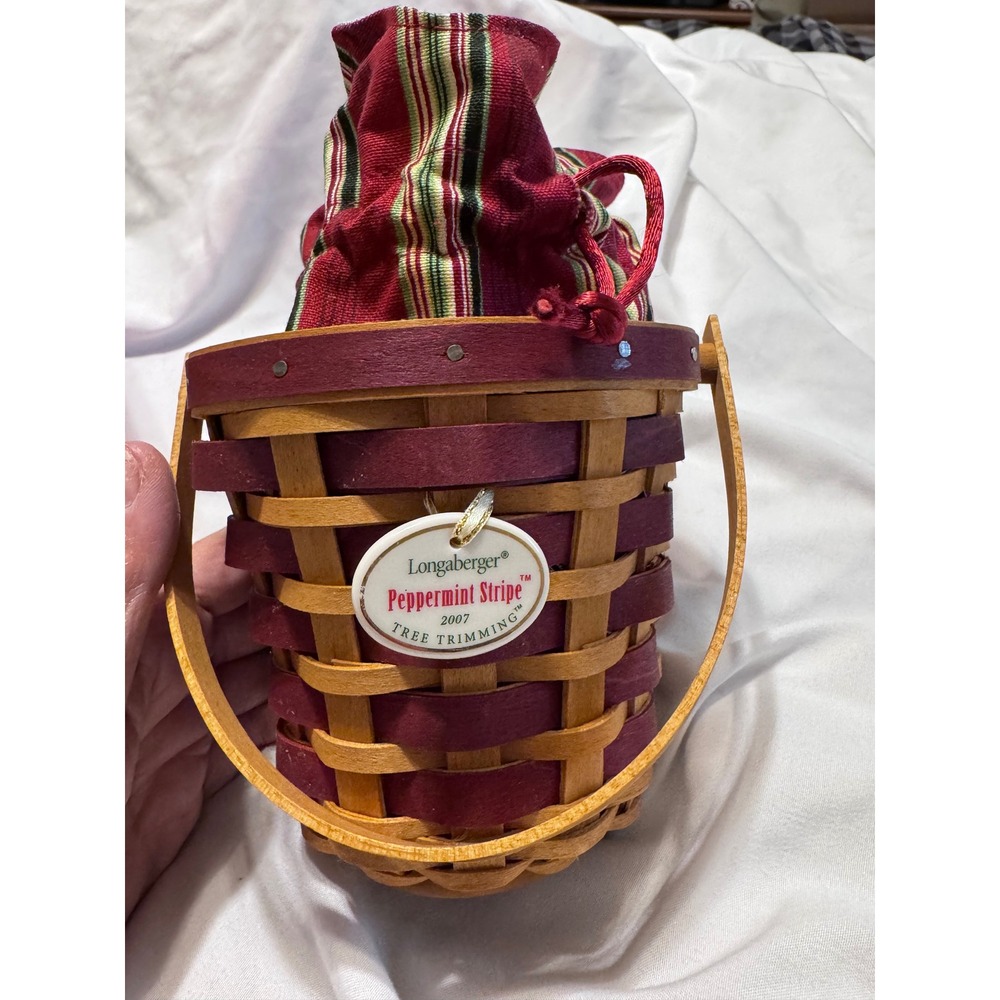 Longaberger Retired 2007 Tree Trimming Peppermint Stripe Basket box Liner Liner